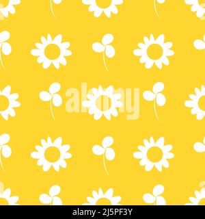 Abstract white flowers and leaves isolated on yellow background is in Seamless pattern - vector illustration Stock Vector