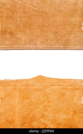 Two pieces of brown leather with a space for text isolated on white background. Stock Photo