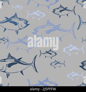 World Tuna Day vector stylized seamless pattern Stock Vector