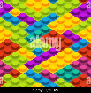 Plastic bricks pattern. Colored 3d meccano blocks building equipment garish vector seamless background Stock Vector