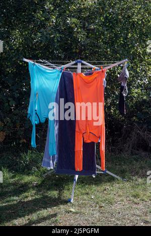 washing hanging out to dry Stock Photo