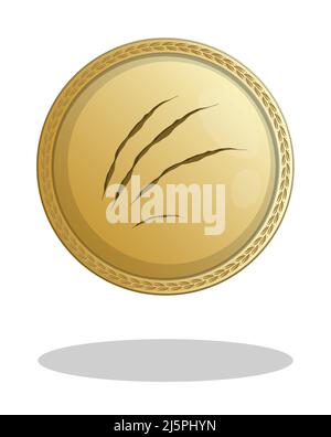 Bronze round shield of gladiator with traces of wild beast claws. Element of protection of ancient warrior in arena. Cartoon vector isolated on white Stock Vector