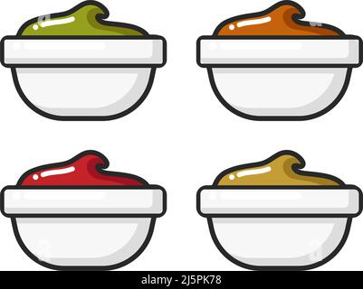 icon set. Design element logo, ad and banners. sauce, ketchup, mustard, mayonnaise. Stock Vector