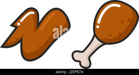 vector icon set. Flat chicken vings and chicken tighs. Design element logo, ad and menu. Stock Vector