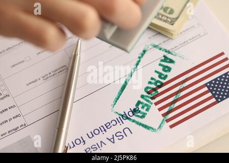 USA visa approved, application form for emigration abroad Stock Photo