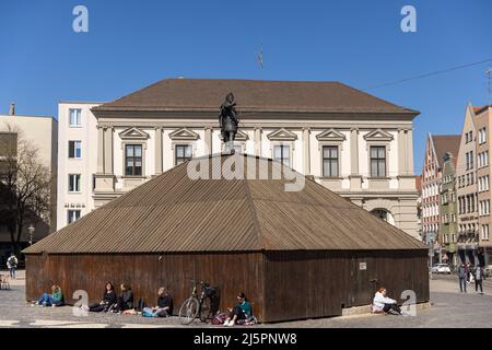 Medieval architecture attracts tourists to town square in Augsburg, Germany Stock Photo