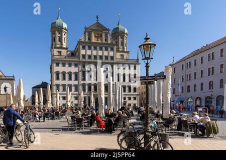 Medieval architecture attracts tourists to town square in Augsburg, Germany Stock Photo