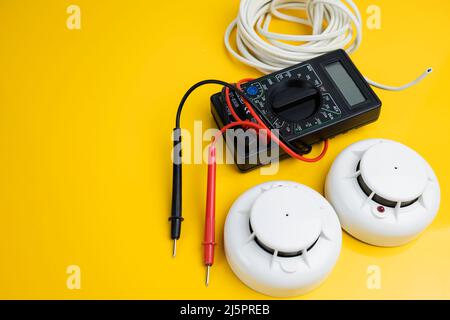 Installation of a new fire alarm system, smart home Stock Photo