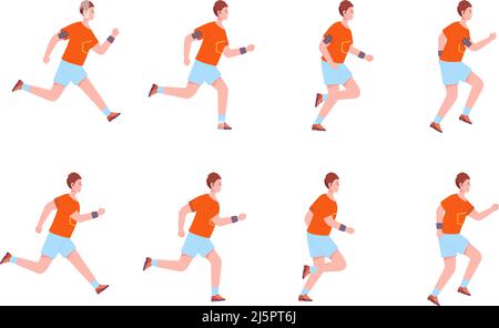Running man sequence. Run character frame animation 2d runner profile,  sprite sheet jogging motion cycle fitness exercise fast sport movement guy,  vector illustration. People sequence run and jogging Stock Vector Image &