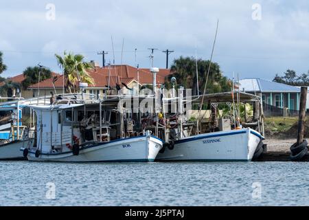 Commercial oyster fishimg boats docked near Rockport, Texas. Stock Photo