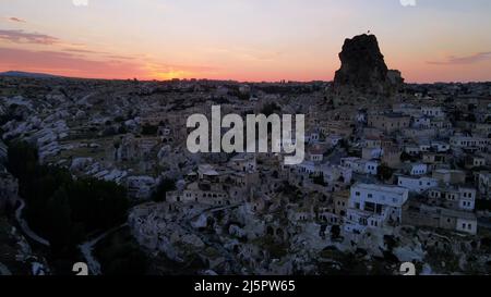 Aerial 4k top view of Cappadocia in Turkey Stock Photo