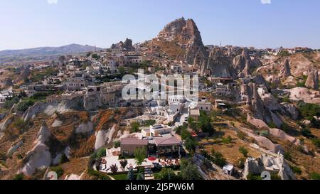 Aerial 4k top view of Cappadocia in Turkey Stock Photo