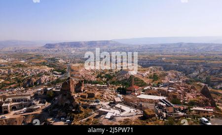 Aerial 4k top view of Cappadocia in Turkey Stock Photo