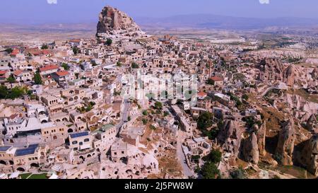 Aerial 4k top view of Cappadocia in Turkey Stock Photo