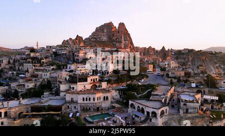 Aerial 4k top view of Cappadocia in Turkey Stock Photo