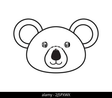 Vector flat black outline koala face isolated on white background Stock Vector