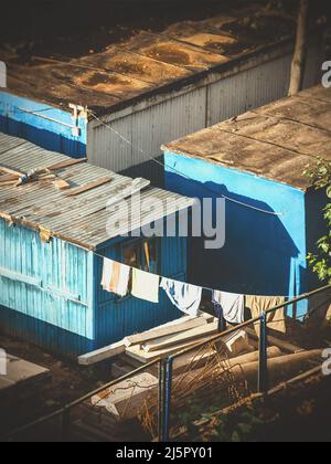 workmen's huts or refugee camp Stock Photo