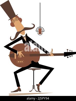 Cartoon long mustache guitarist is playing music illustration. Mustache ...