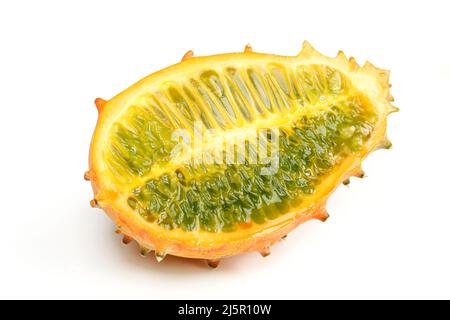 Sliced half kiwano fruit isolated on white background Stock Photo