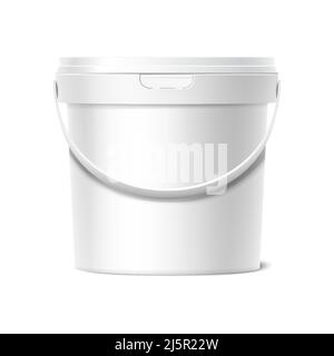 realistic vector icon. White container plastic bucket. Food or paint cup with lid. Isolated on white background. mockup template. Stock Vector
