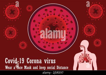 Covid-19 Coronavirus Safety. wear a mask and social distance. text and template Stock Vector