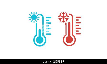 Thermometer Icon Set. Vector isolated flat blue and red thermometer illustrations Stock Vector