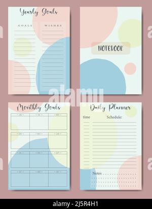 Set of minimalistic planner pages with abstract cove Stock Vector