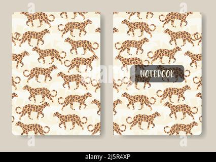 Cover design with leopard pattern. Hand drawn wild animals Stock Vector