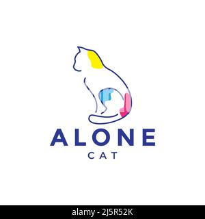 line art abstract cat sit logo design vector graphic symbol icon illustration creative idea Stock Vector