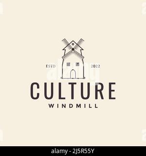 line hipster culture windmill logo design vector graphic symbol icon illustration creative idea Stock Vector