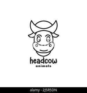 line cute face cow with hat logo design vector graphic symbol icon illustration creative idea Stock Vector