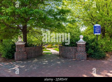 KANNAPOLIS, NC, USA-17 APRIL 2022: Entrance to the Dale Earnhardt Tribute Plaza, memorializing the NASCAR champion. Stock Photo