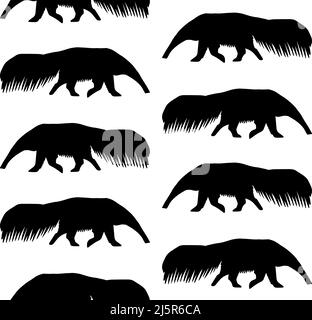 Vector seamless pattern of hand drawn anteater silhouette isolated on white background Stock Vector