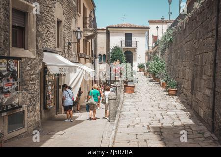 Streets of the histrorical centre of San Marino, San Marino - 12.07.2021 Stock Photo