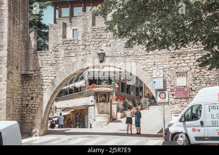 Streets of the histrorical centre of San Marino, San Marino - 12.07.2021 Stock Photo