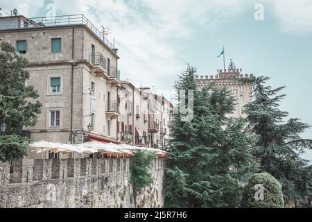 Streets of the histrorical centre of San Marino, San Marino - 12.07.2021 Stock Photo