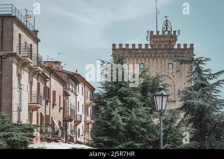 Streets of the histrorical centre of San Marino, San Marino - 12.07.2021 Stock Photo