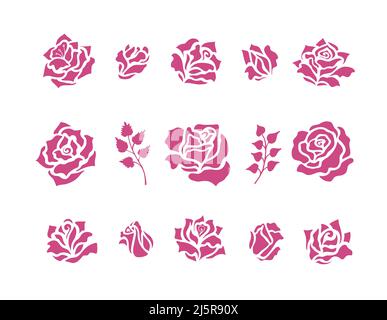 Illustrations of rose flowers and buds. Collection of floral elements in original sketchy style Stock Vector