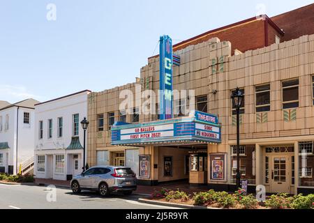 KANNAPOLIS, NC, USA-17 APRIL 2022: The iconic, restored GEM Theatre, with lighted marquee, in downtown on W. 1st Street. Stock Photo