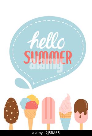 Hello summer colorful postcard, flat design vector Stock Vector