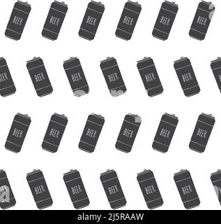 Vector seamless pattern of black hand drawn sketch doodle beer can isolated on white background Stock Vector