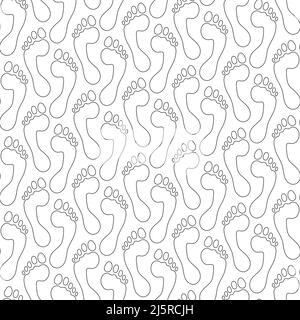 Seamless pattern with footprint, feet, footstep. Vector background with isolated objects on white. Stock Vector