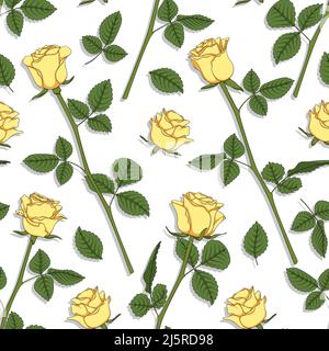 Seamless pattern with yellow roses. Vector colored floral background. Stock Vector