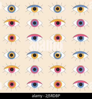 Retro eyes with eyelashes on light background. Stock Vector