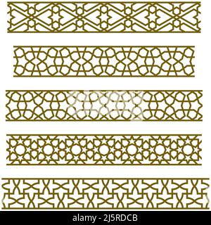 Set of five borders.Traditional islamic art.Brown color lines. Stock Vector