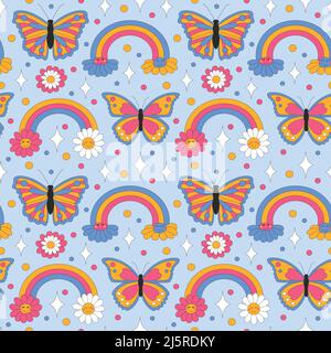 Retro daisies and sparkles on light background. Stock Vector