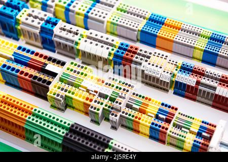 Different type din rail terminal block for electrical connector in store Stock Photo