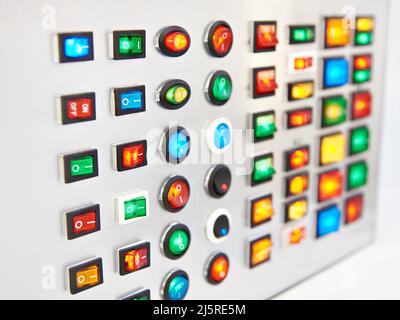 Electric start stop switches on the panel in the store Stock Photo