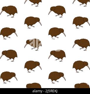 Vector seamless pattern of colored hand drawn doodle sketch kiwi bird isolated on white background Stock Vector