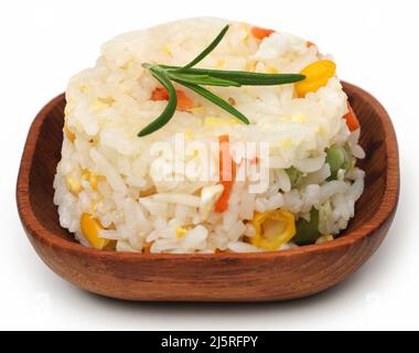 Fried rice with rosemary over white background Stock Photo